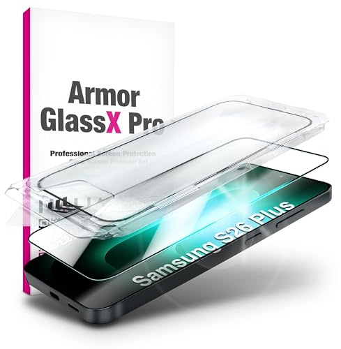 NALIA Schutzglas für Samsung Galaxy S26 Plus - Montagerahmen, Transparent | 9H Echtglas, Full-Cover mit schwarzem Rahmen, Hüllenfreundlich, Fingerabdrücke reduziert, ARMORGLASSX PRO