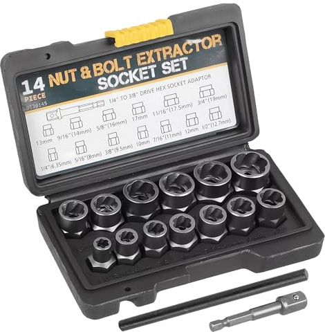 15pcs Nut & Bolt Extractor Socket Set,Impact Bolt Nut Remover