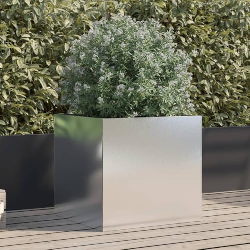 Tonture Pflanzkübel silbern aus Edelstahl 49x47x46 cm, frostfest und rostbeständig, mit Drainage für Garten, Balkon, Terrasse und Indoor Nutzung, Stabiler Blumenkasten für Pflanzen und Blumen