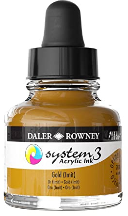 Daler-Rowney System3 Acrylic Ink, Glass Bottle with Dropper, Opaque, 1oz - 29.5 ml, Gold Imitation
