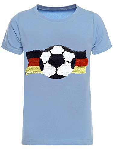 Deutschland Jungen Kinder Wende Pailletten Fussball WM EM 2024 Fan T Shirt 22513 Blau 104