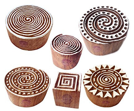 Royal Kraft Stoff Holz Stempel Indisch Swirl Runden Muster Druck Blöcke (Set von 6)