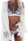 Ocean Plus Damen V-Ausschnitt Geblümt Triangel Bikini-Set mit Bügel Spaghetti Bademode Bandeau Slips mit Tunnelzug (XL (EU 38-40), A-Blumen)
