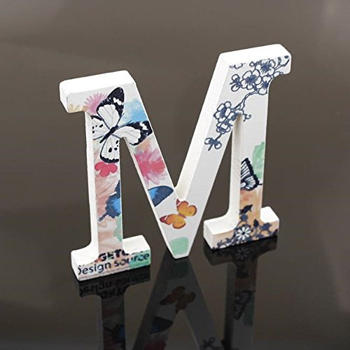 Gspirit Flower Painting Dekorativ Hölzern Briefe, 26 Marquee Alphabet Buchstaben Diy Wörter Zeichen für Kinder Baby Name Mädchen Schlafzimmer Hochzeit Geburtstag Party Home Dekor (M)