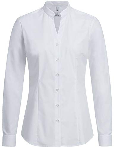 GREIFF Größe 48 Gastro Moda Service Damen Bluse Langarm Regular Fit Weiss Stehkragen V-Ausschnitt Modell 6572 1128