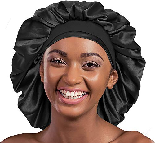 Alnorm Satin Bonnet for Natural Hair Curly Hair Braids Black