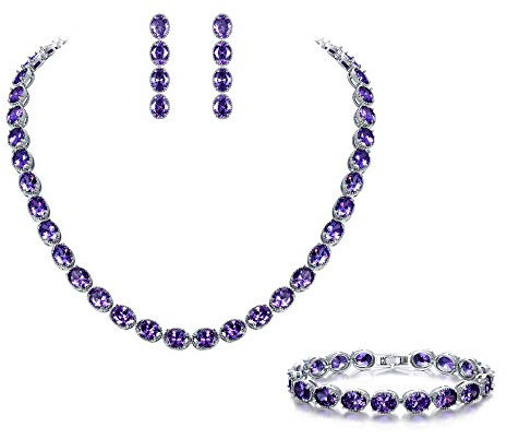 EVER FAITH Damen Schmuckset Braut Lila Oval Zirkonia Geburtsstein Hochzeit Party Geschenk Halskette Ohrringe Armband Set