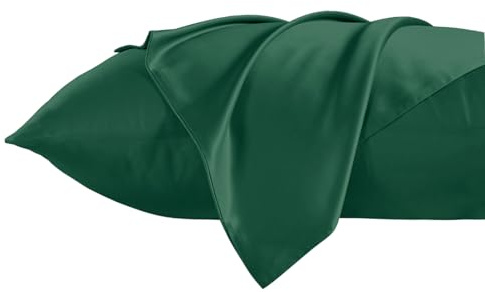 THXSILK 100% 19 Momme Seide Kissenbezug Kissenhülle mit Reißverschluss - Seide Kissen Bezug - Super Weich und Glatt Seide Kopfkissenbezug (40x80cm, Smaragdgrün)