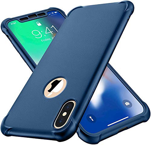 ORETECH Kompatibel mit iPhone XS Max Hülle mit 2 Stück Schutzfolie, 360 Grad Stoßfest Kratzfeste Dünn Schutzhülle TPU Silikon Hart PC Handyhülle für iPhone XS Max 6,5 Zoll, Blau
