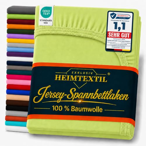 EXKLUSIV HEIMTEXTIL Jersey Spannbettlaken Premium 200 x 220 cm Apfelgrün | 100% Baumwolle - 140 gsm - Oeko - Tex Zertifiziert - Steghöhe 40 cm - geeignet für Matratzenhöhe 35 cm
