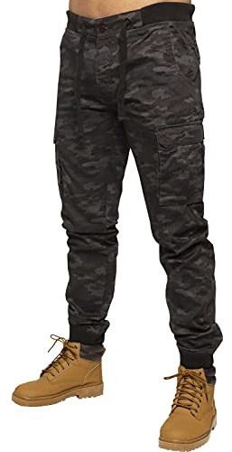 Enzo Herren Militär-Jogginghose Camouflage Cargo Camo Arbeitshose Gr. 32 W / 32 L, dunkles kaki