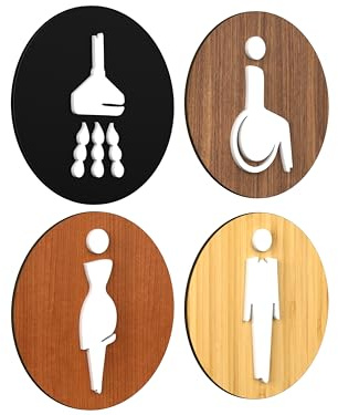Signs - Elegant, Lot de 4X - Embossé, Plaque de porte salle de bain toilettes handicape - Plaque de porte douche pour les toilette homme femme wc, signalétique douche (Ronde)