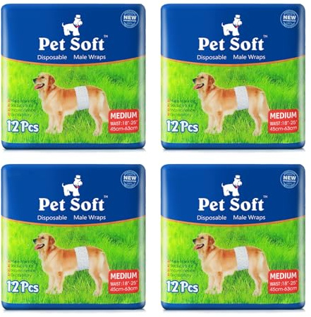 Pet Soft Dog Nappies Male - 48 Count Disposable Dog Wraps, Super Absorbent Belly Bands for Male Dogs (4M-48 Count)