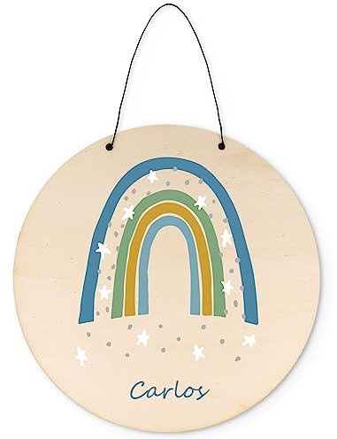 Wunderschönes Türschild mit Namen als Namensschild im Regenbogen Design fürs Kinderzimmer Babyzimmer Mädchen & Jungen - Personalisiertes Geschenk Farbe Junge