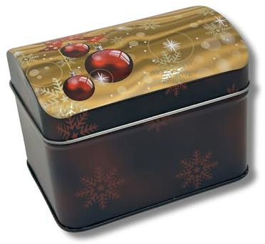 MediMuc Rote Weihnachtskugeln Truhe - wunderschöne, kleine, dunkelrote Dose mit Weihnachtskugeln - lebensmittelecht - Keksdose, Weihnachtsdose - Maße: (Länge x Breite x Höhe): 10,4 x 7,6 x 8,0cm