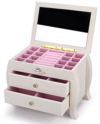 schmuckkästchen Schmuckkasten aus Holz Schmuck Organizer Box 3 Ebenen Große Kapazität Aufbewahrungskoffer Schmuck Displaykasten Schmuckhalter mit Spiegel Mädchen und Damen