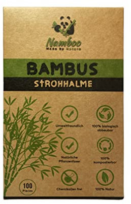 NAMBOO 100 x Bambus Strohhalme Trinkhalme Einweg