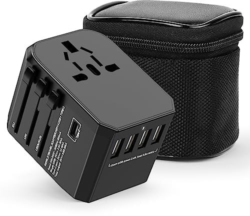 Universal Travel Adapter, Travel Plug Adapter Worldwide with 4 USB A + 3.0A USB C + Universal AC Socket, Travel Essentials-International Travel Adapter UK to Europe USA Thailand Japan Multi Countries