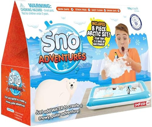 ZIMPLI - SNO Adventures Confezione Artica, 5 utilizzi, 8 Figure artiche, Vassoio Gonfiabile per Giocare, Set di Gioco sensoriale e immaginativo, Neve Finta Artificiale, Regalo di Natale per Bambini