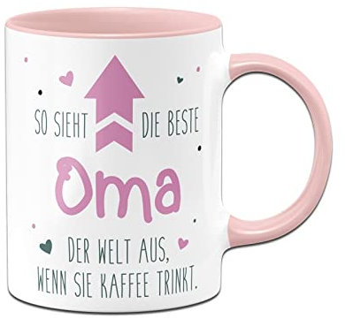 Tassenbrennerei Tasse So sieht die beste Oma der Welt aus wenn sie Kaffee trinkt - Geschenk mit Spruch lustig (Oma-Rosa)