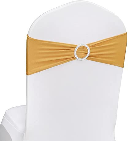 Highdi Spandex Stuhl-Schärpen, Stretch Schleifen Stuhlbänder mit Schnalle Schieber Elastische Lycra Stuhlschärpen für Party Bankett Hotel Hochzeit Stuhl Dekorationen (50pc,Gold)