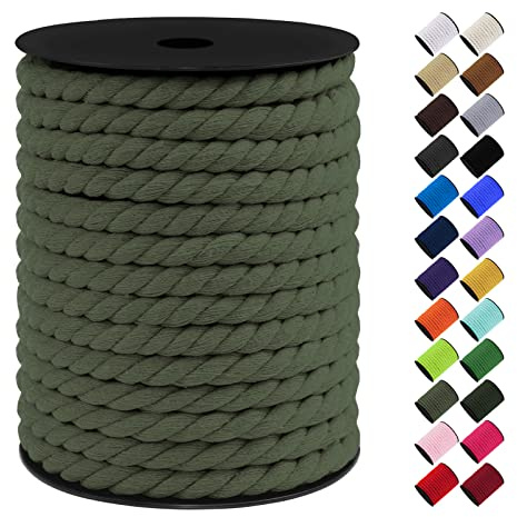 LEREATI Corde Macramé 10mm, 23m Fil Macramé Ficelle Corde Cordon Coton Naturelle, Grosse Corde Douce pour DIY, Porte Plante Mural, Jardin Décoration, Artisanat (Vert Armée)