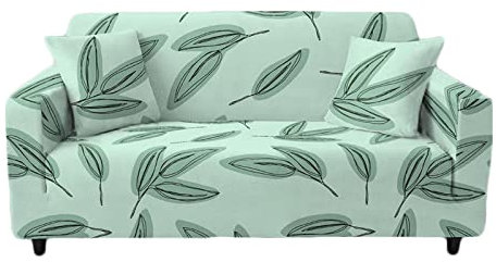 Mateju Sofabezug Blume Ecksofa für 1/2/3/4 Sitzer Eck Stretch-Sofabezug Anti-Rutsch Waschbar Möbelschutz Dehnbar Elastischer Couchbezug für Haustiere Katze (Grünes Blatt,3-Sitzer 190-230cm)