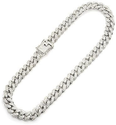 Kette für Männer, Mens Cuban Link Chain Silver Miami Cuban Necklace Bracelet Bling Diamond Chain for Mens Women Hip Hop Jewelry, Herren Platin Weißgold Diamant Kubanische Kette Miami Halskette Armband