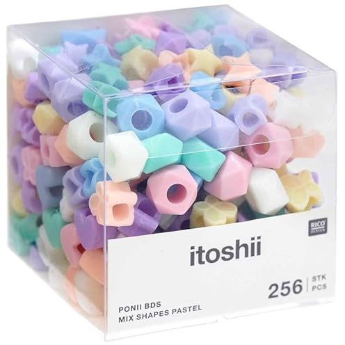 Pony Beads, gemischte Formen, Pastellfarben, 256 Stück
