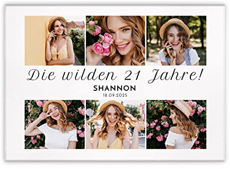 Maverton Fotoleinwand mit eigenem Foto, personalisiertes Fotocollage | Mit Holzrahmen, Größe 30x40 oder 50x70, Wandbild auf Leinwand für für Mädchen, für Frauen, wild, 50 x 70 cm