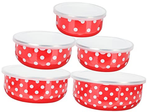 Alipis 5 Stück Emailliertes Frischhalteschüssel Mit Deckel Leichte Salatschüssel Aus Emaille Lebensmittelecht Spülmaschinengeeignet Für Küche Camping Und Lebensmittelaufbewahrung
