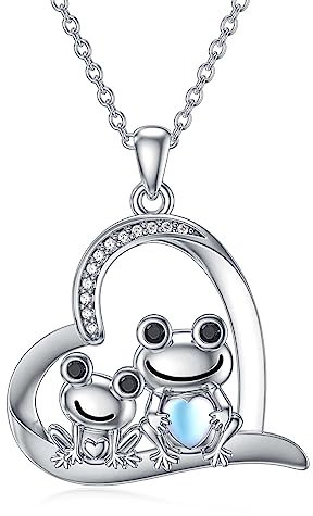 YAFEINI Frosch Kette 925 Sterling Silber Tier Anhänger Halskette Mondstein Tier Schmuck Geburtstag Geschenke für Damen Mädchen(Frosch Halskette)