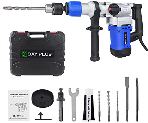 Rotary Hammer Drill, 3-in-1 Heavy Duty Concrete Tile Breaker Demolition, 1080W Electric Demolition Hammer Concrete Drill Breaker Kit with 3 Drill Bit, 2 Chisels