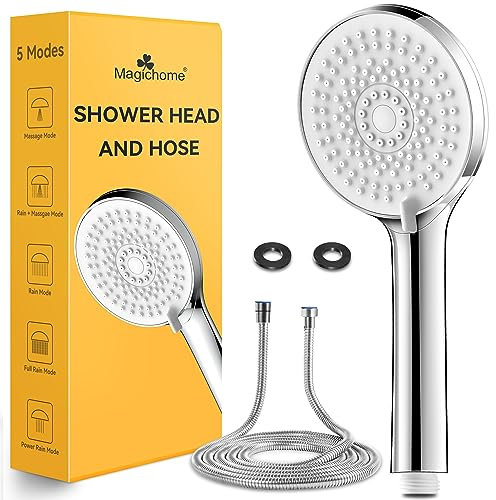 Magichome Alcachofa Ducha con Manguera 2M Alcachofa de Ducha Alta Presión 5 Modos Telefono Duch Cabezal Ducha,Cromo Blanco