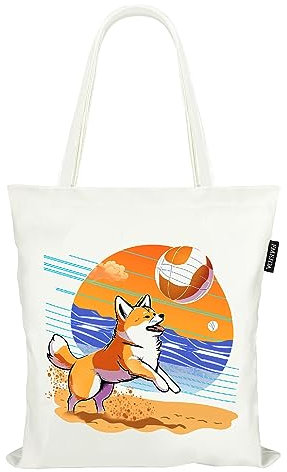 Fmeida Stoffbeutel Bedruckt Stofftasche Damen Jutebeutel Baumwolltasche Canvas Tragetasche Einkaufstasche Lange Henkel Einkaufsbeutel faltbar Einkaufsshopper Tote Bag Aesthetic (Akita)