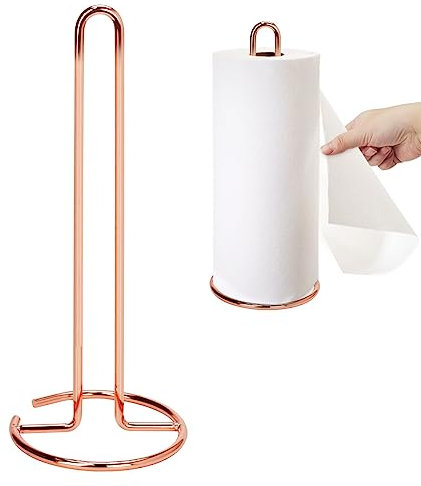 Portarrollos de cocina de pie oro rosa, soporte para rollos de cocina sin taladrar, toallas de papel, soporte para rollos de papel, accesorios de cocina rosa, dispensador de toallas de papel, soporte