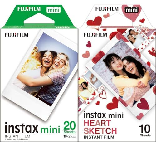 instax mini film 10 shot pack, bordo CUORI & 16386016 Instax Mini Film Pellicola Istantanea per Fotocamere Instax Mini, Formato 46x62 mm, Confezione da 20 Foto