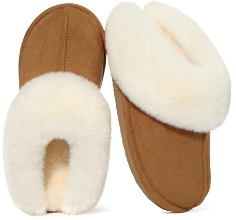 Litfun Damen Warme Winter-Hausschuhe aus echtem Wildleder | Memory-Schaum-Einlagen, griffige Außensohle, Innen & Außen tragbar, kombinierbar mit Lounge-Kleidung