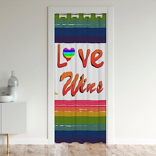 Rainbow Window Treatments Colorful Stripes Closet Door Cover Curtain for Bedroom Living Room Kids Adult Multicolor Love Wins Quotes 150x203cm