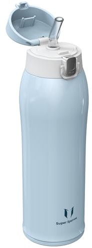 Super Sparrow Gourde Isotherme avec Paille - INOX 18/10 Ultralight Bouteille Isotherme - 750ml - Mug Isotherme Étanche - Gourde Enfant sans BPA, pour Sport, Voyages, L'école, Bureau