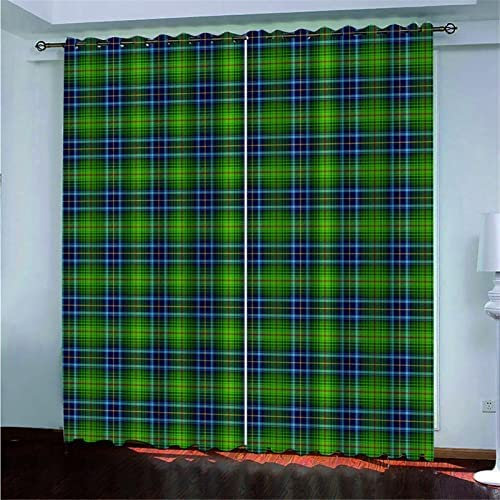 Vorhang Kinderzimmer Junge - Grünes Plaid 150(B) X166(H) cm 3D Digitaldruck Druckmuster Öse Thermisch Isoliert 90% Für Schlafzimmer Wohnzimmer Kinderzimmer Junge Mit Mädchen