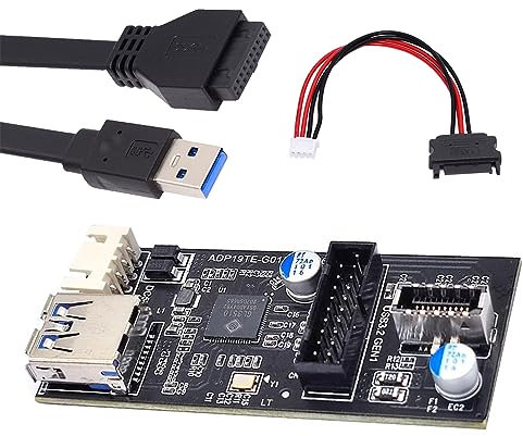 NFHK Einzelner 19/20-poliger Header auf USB 3.0 20-polige und Typ-E Dual-Port-Buchse, PCBA-Typ-Adapter, Splitter-Hub, 5 Gbit/s