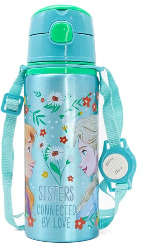 Gourde FROZEN en aluminium 600 ml Pop Up avec corde extensible Sisters Connected By Love sans BPA Produit officiel pour enfants Disney
