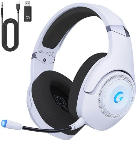 Casque Gaming, Casque Gaming sans Fil pour PS5, PC, 2.4GHz Casque Gamer avec Microphone Stéréo 3D Amovible, Cuffie Bluetooth 5.2, 3,5mm câble Adaptateur pour Xbox Casque