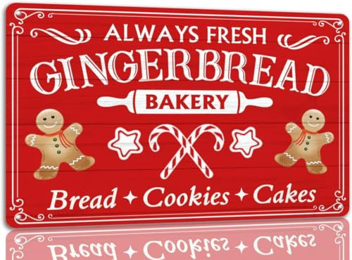Always Fresh Gingerbread Bakery Blechschild, lustige Weihnachtsschilder, Retro-Weihnachtsmann-Schild, Weihnachtsdekoration, für Zuhause, Café, Geschäft, 20,3 x 30,5 cm