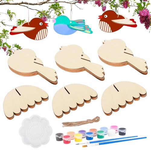 LIVESTN 16 Stück 3D Vögel aus Holz, 3D Vögel Bastelset Holz, Vögel Holzbastelsets für Kinder, 3D Vögel Bemalen Ostern Holz Basteln Kinder zum Bemalen und Basteln für DIY Kinder Malen Dekoration (A)