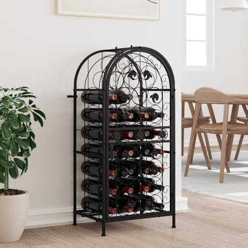 Gecheer Casier à Bouteilles 33 Bouteilles Noir 45x36x100 cm Fer forgé, Casier à Vin Range Bouteilles Porte Bouteille Etagère à Bouteille pour Cuisine Bar Salon