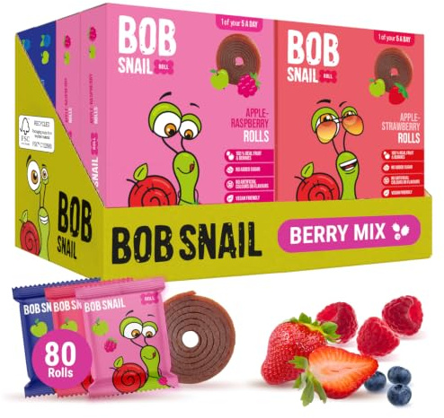 Bob Snail Fruit Roll Ups, Blueberry Raspberry Strawberry, 80 pcs (800g) | Sweets Snacks, Real Dried Fruits, No Added Sugar, Nut Free