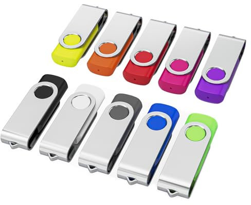 WOOOLKEN USB Stick 512MB 10 stück 2.0 Speicherstick Swivel Datenspeicher Metall Memory Sticks Flash Drive USB Sticks 10er Pack (10 Colors)