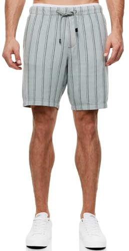 Indicode Herren INBallo Gestreifte Shorts aus Leinenmischung mit Kordelzug | Leichte Shorts für vielseitige looks an warmen Tagen, Herrenshorts, kurze Hose, Freizeithose, Sommerhose für Männer